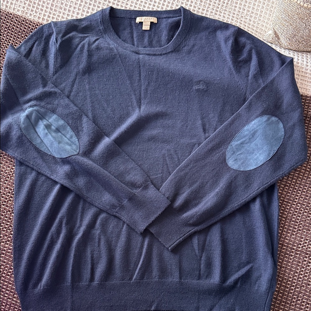 Burberry Navy Crewneck Sweater with Elbow Patches